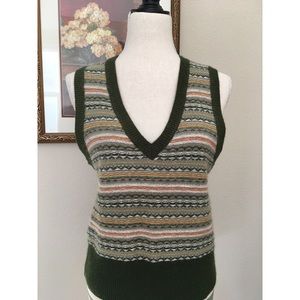 J. Crew Sweater Vest 90’s preppy Wool Angora Blend Unique inside out print.